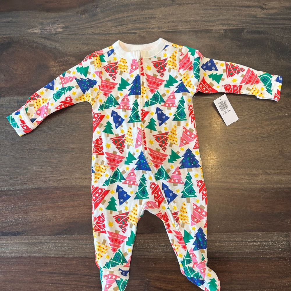 NWT Old Navy Rainbow One Piece Footie with Christmas Tree Print